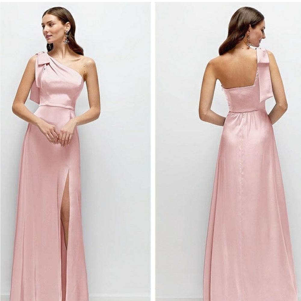 ALFRED SUNG Pink Bridesmaid dress Bow One-Shoulder satin maxi